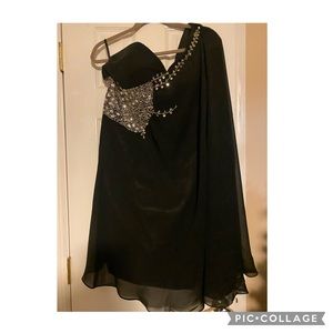 Black and Silver Off the Shoulder Dress